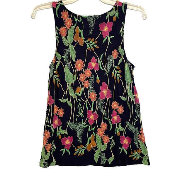 Meadow Rue Cartagena Embroidered Tank Womens Small Navy Floral Anthropologie Top - Picture 4 of 9